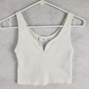 Aritzia Tna Women's XS Waffle Knit Crop Top White Minimalist Simple Basic V-Neck